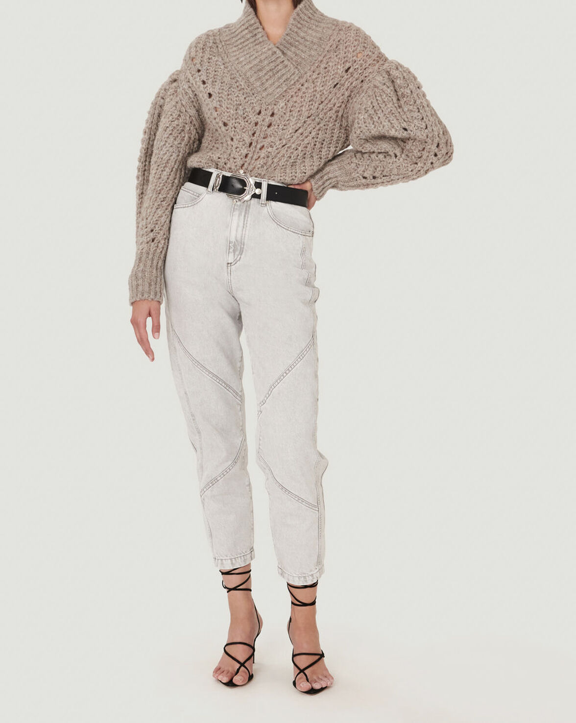 QUALYA PUFF SLEEVE OPEN KNIT SWEATER image number null